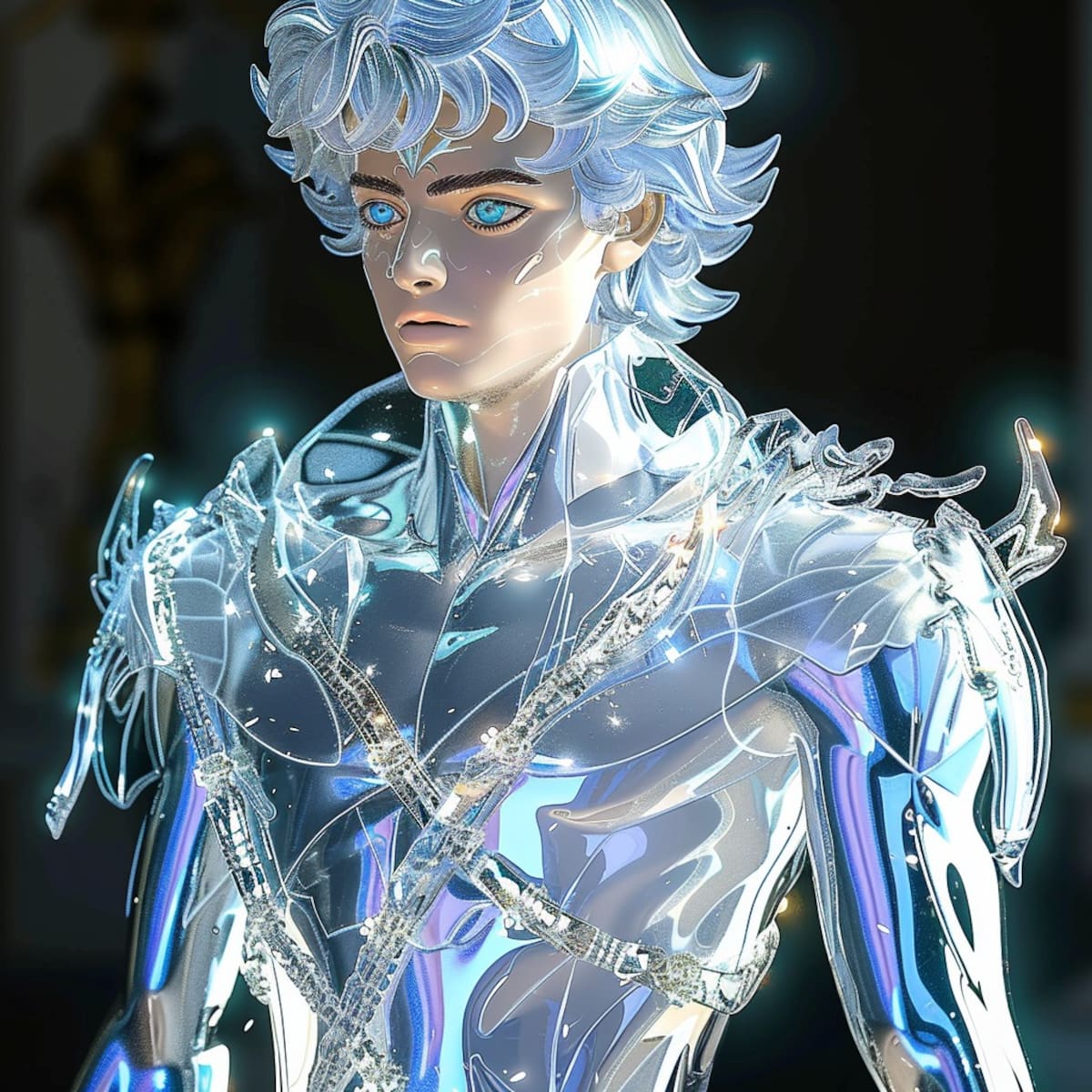 En el gélido escenario de Siberia Oriental, la IA imagina al Caballero de Cristal como un defensor feroz de la justicia.