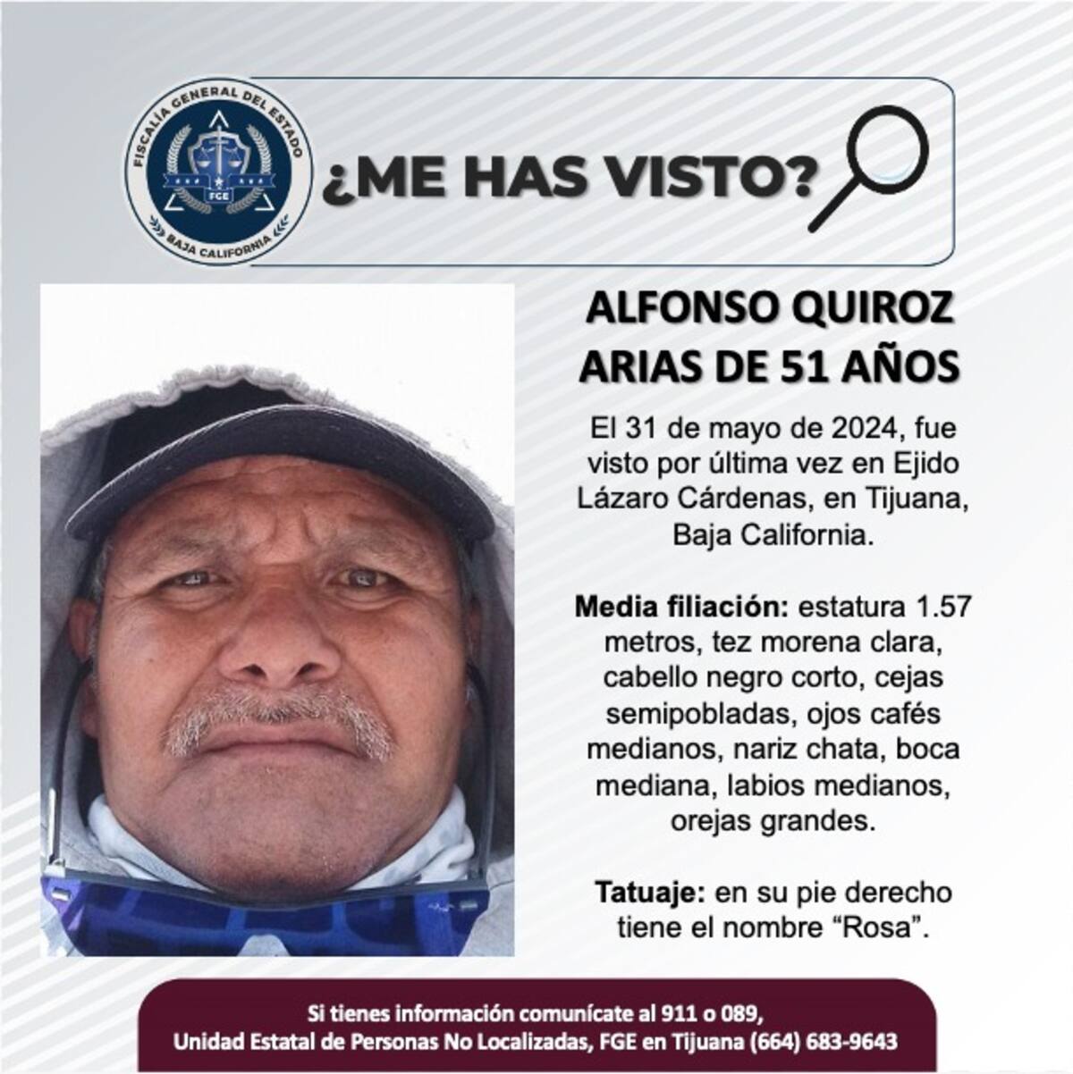 Alfonso Quiroz Arias fue visto por última vez el 31 de mayo de 2024.