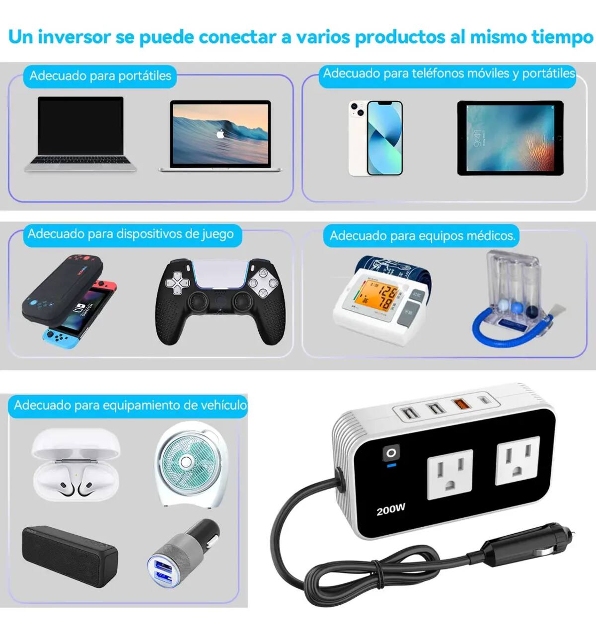 Inversor de corriente para auto de 200W| Mercado Libre