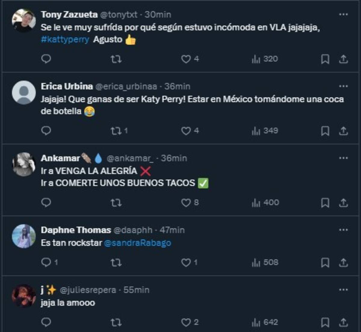 Captan a Katy Perry en una taquería / Cuenta de X: @lacomadritaof_