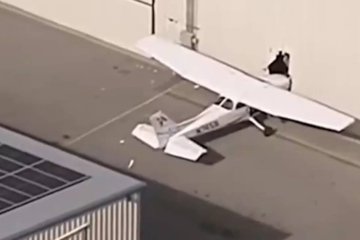 Avioneta en aeropuerto de California estuvo a punto de ser robada, pero el responsable resulta detenido y no pudo lograr el despegue, porque colapsó el tren de aterrizaje delantero