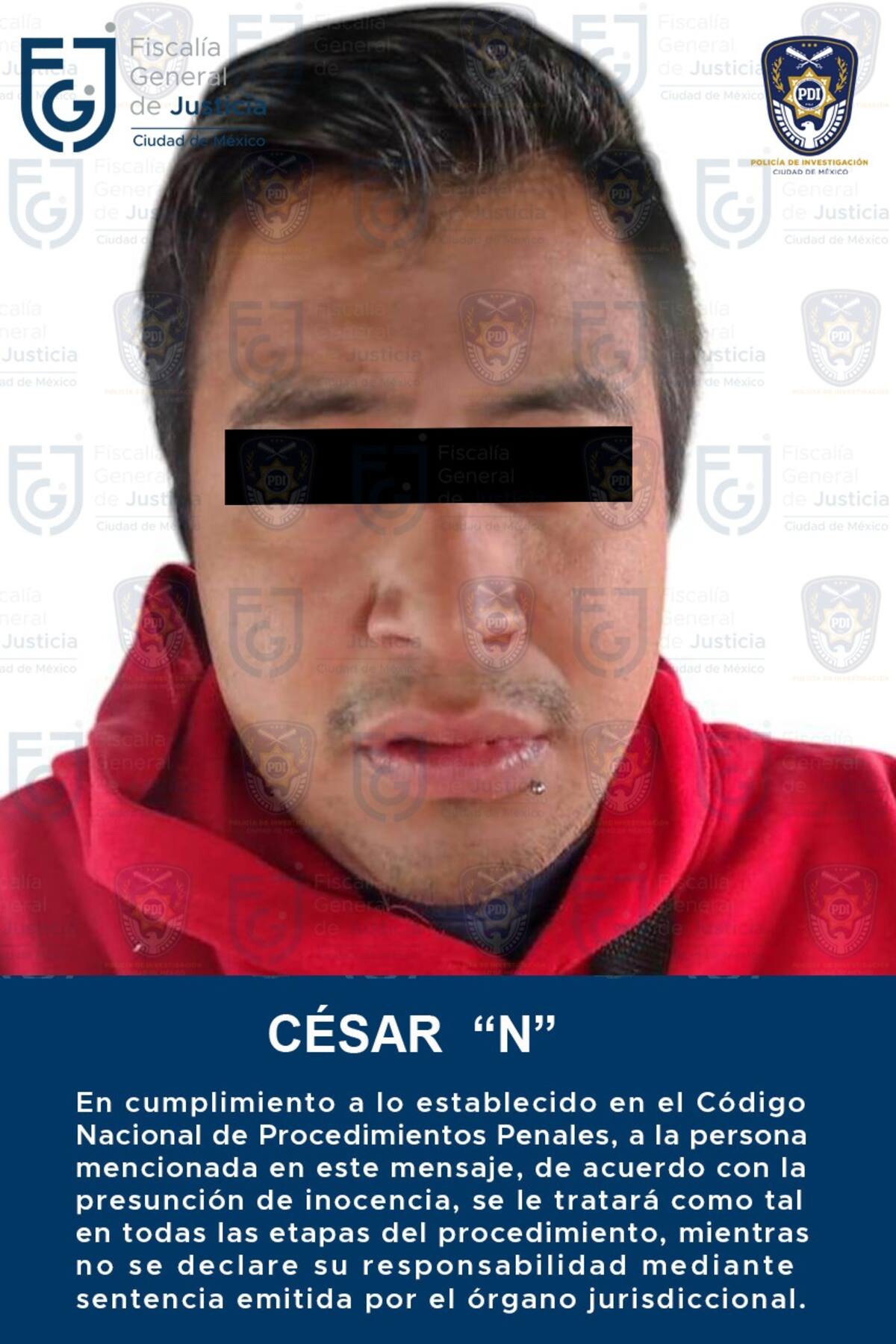 César "N" fue detenido por su presunta participación en el feminicidio ocurrido en la alcaldía Milpa Alta en marzo de 2021, y vinculado a proceso por el juez correspondiente. / FGJCDMX.
