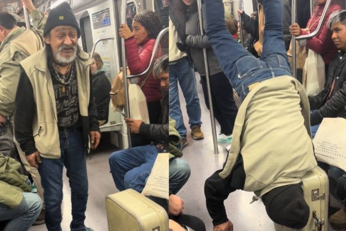 Hombre de 68 años se viraliza por pararse de manos en el metro mientras está en movimiento