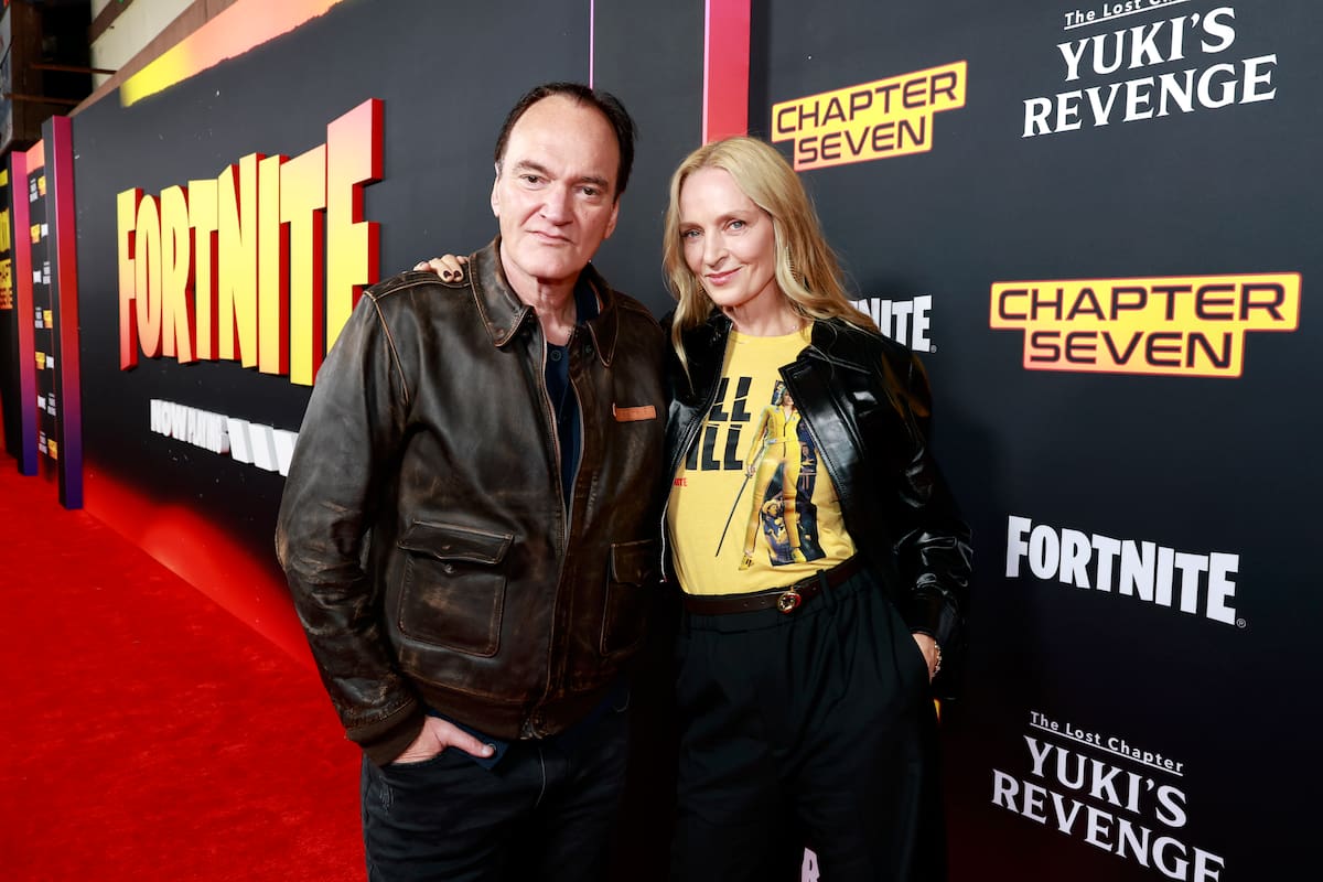 HOLLYWOOD, CALIFORNIA - NOVEMBER 19: (L-R) Quentin Tarantino and Uma Thurman attend Fortnite Now Playing, celebrating "The Lost Chapter" on November 19, 2025 at the Vista Theater in Hollywood, California. (Photo by Frazer Harrison/Getty Images for Epic Games)