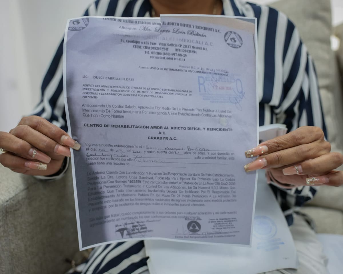 Yaneth Márquez Bautista buscó durante seis meses a su hijo Brayan Marcos Bautista, quien permanecía en un centro de rehabilitación ubicado a un kilómetro de su domicilio. Foto: Javier Gallegos.