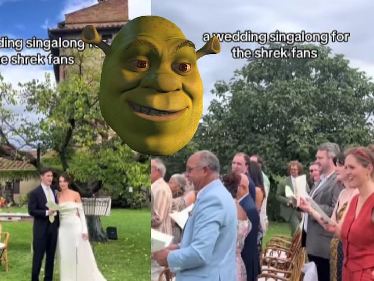Novios fan de Shrek ponen a todos sus invitados a cantar “Accidentally in Love” y crean una atmósfera de comedia