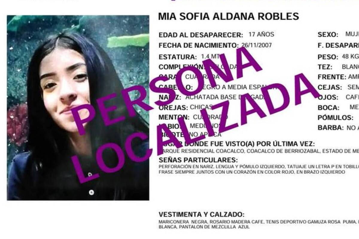 Mía Sofía, una de las seis mujeres desaparecidas en Edomex, es localizada con vida