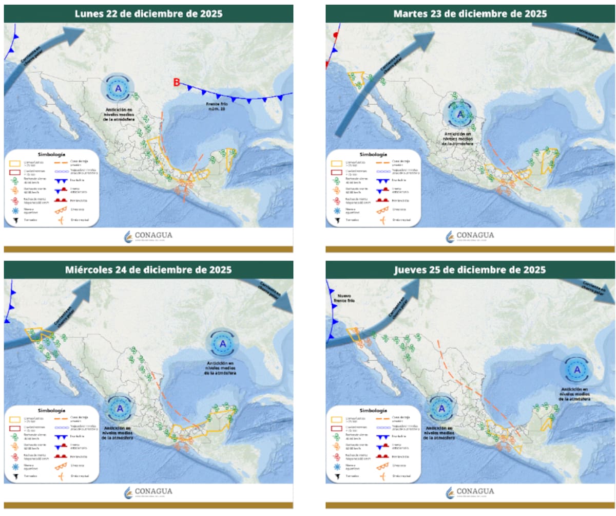 Aunque su impacto será más fuerte en el noroeste, la combinación con otros sistemas meteorológicos obligará a seguir de cerca las actualizaciones oficiales en todo el país. Foto: SMN.