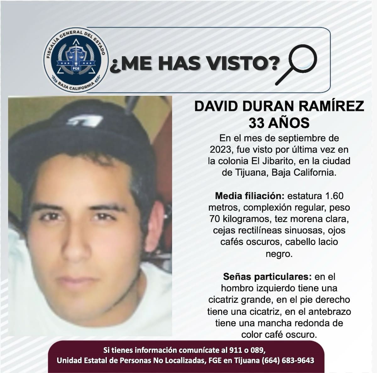 David Duran Ramírez fue visto por última vez en el mes de septiembre de 2023.