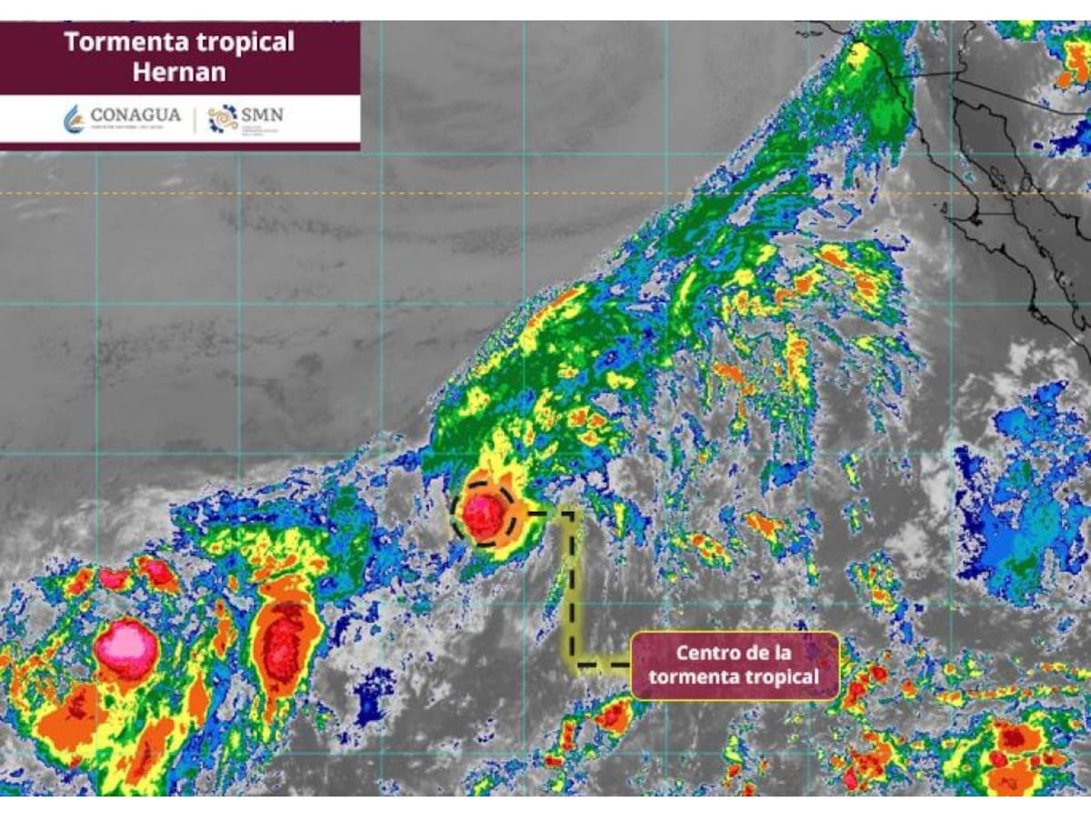 Imagen de satélite de la ubicación de la tormenta tropical Hernán. | Crédito: Conagua/SMN