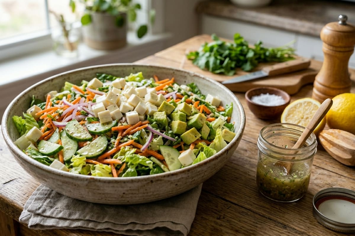 Ensalada fresca con vinagreta de limón y pimienta