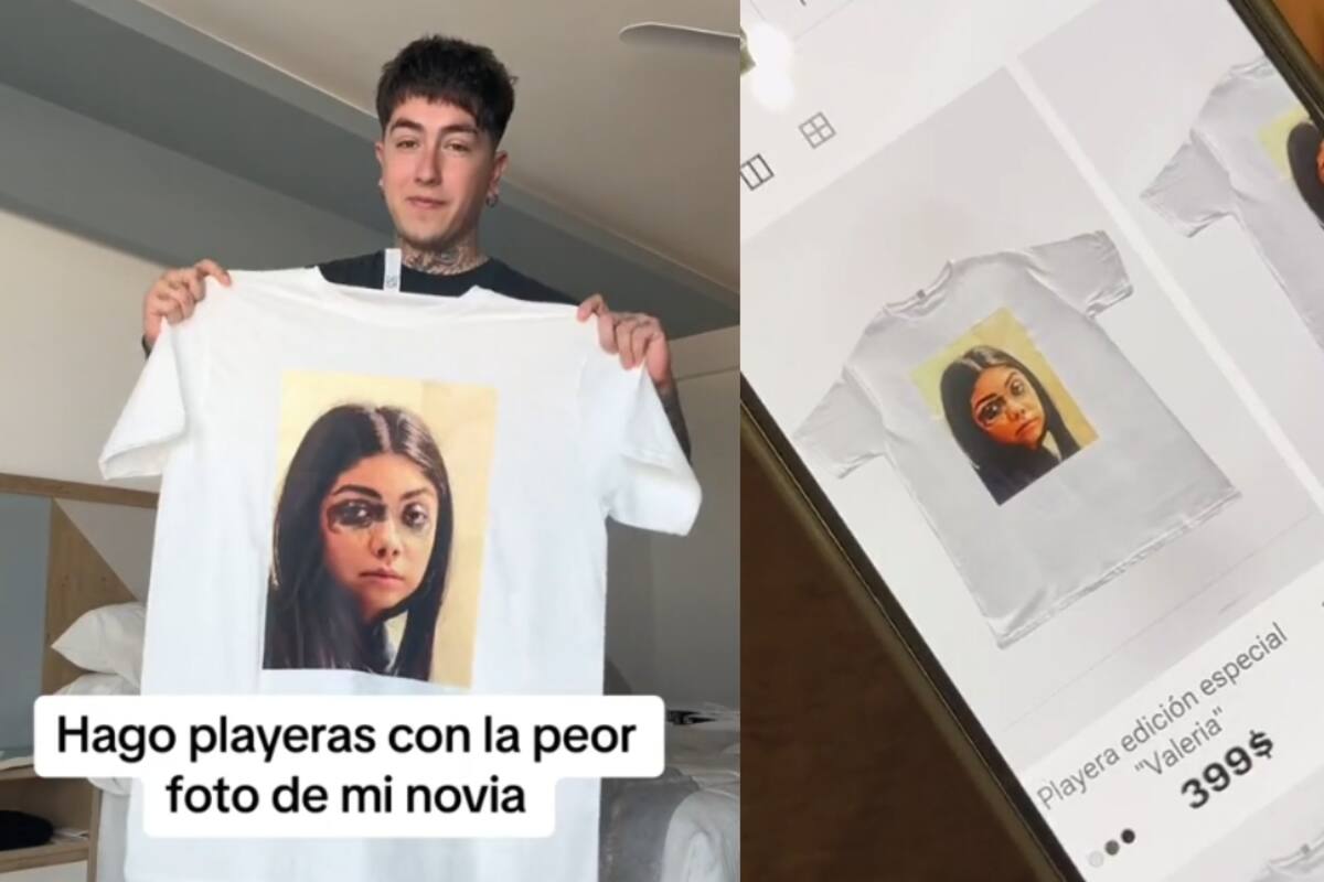 Joven hace playeras con la peor foto de su novia y las vende por internet