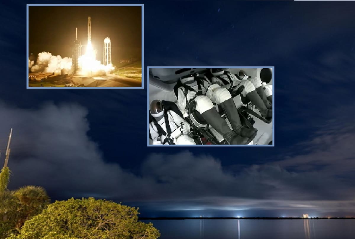 La misión tripulada Polaris Dawn despegó este martes desde Florida (EU) en una cápsula Dragon de SpaceX para efectuar esta semana la primera caminata espacial privada, además de alcanzar la mayor altura en más de 50 años, el triple que la de la Estación Espacial Internacional (EEI). Foto: Space X/EFE