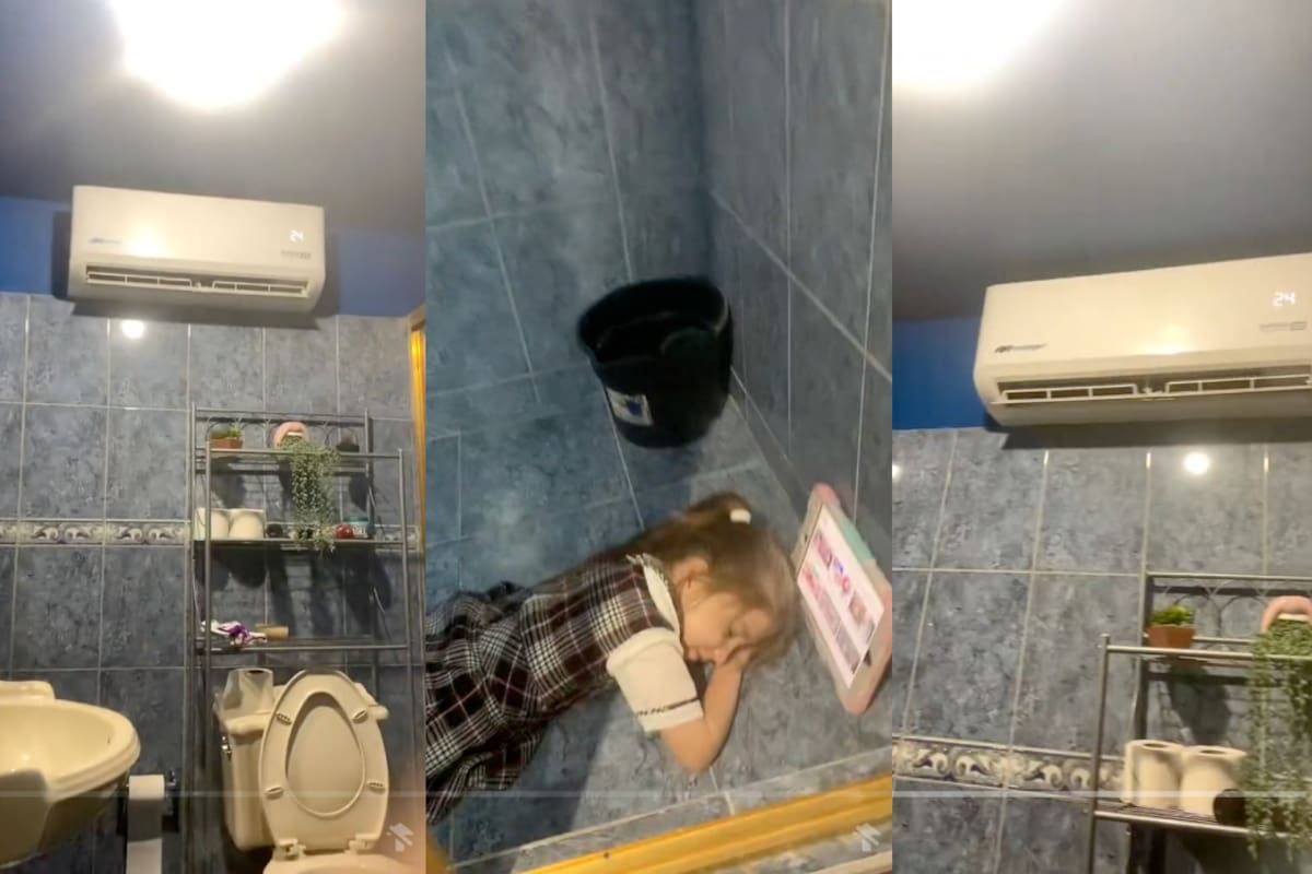¡Familia se vuelve viral por instalar un aire acondicionado en su baño!