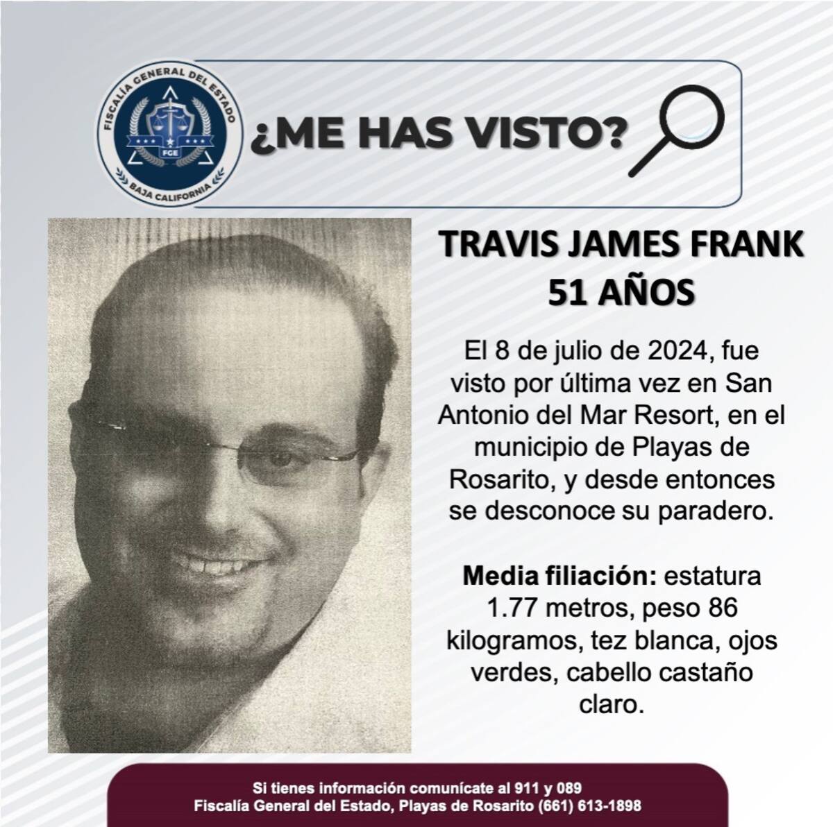 Travis James Frank fue visto por última vez el 8 de julio de 2024.