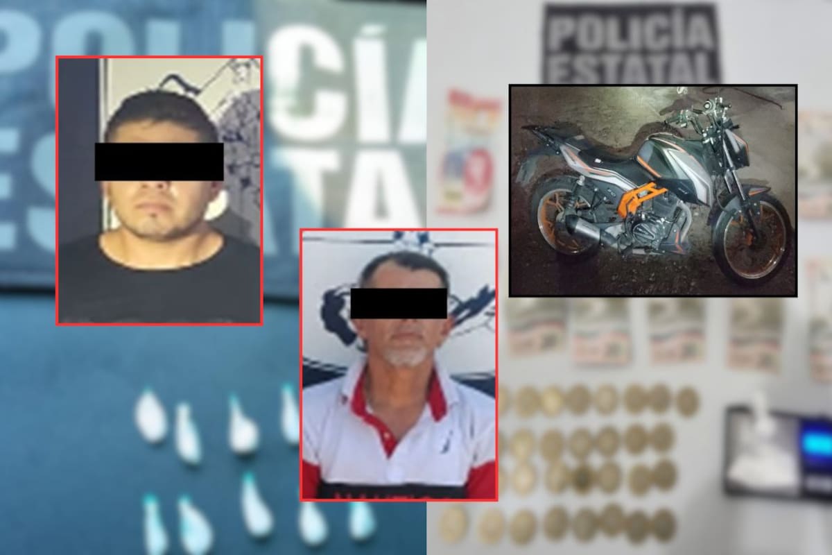 Policía Estatal detiene a dos hombres con narcóticos y recupera una motocicleta robada durante operativos en Cajeme, Sonora