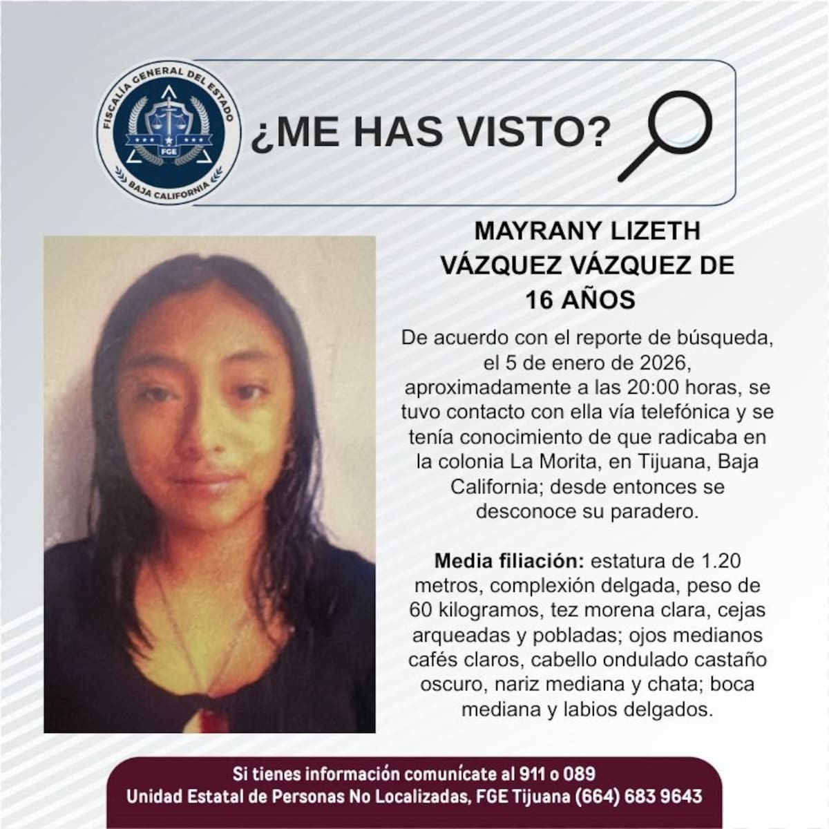 Fue vista por última vez el 5 de enero de 2026.