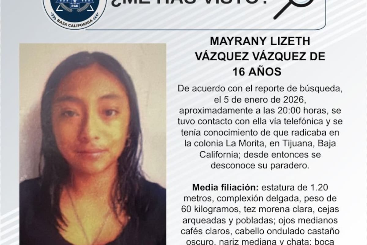 Se busca a Mayrany Lizeth Vázquez Vázquez de 16 años