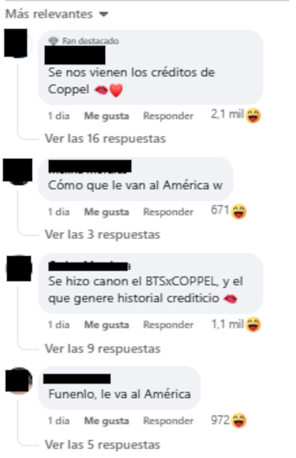 Los comentarios en Facebook no solo mencionan a Coppel, si no que también encuentran parecido con el equipo de futbol mexicano América. / Captura de pantalla en Facebook.