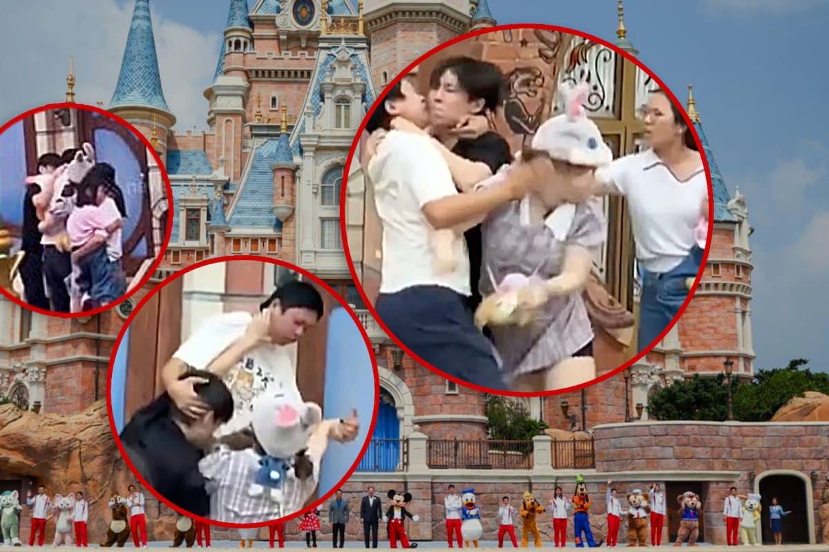 (VIDEO) Familia de tres sale en las fotos de una pareja en Disneylandia, provocando una pelea a golpes; termina con su niña recibiendo un puñetazo en la cara