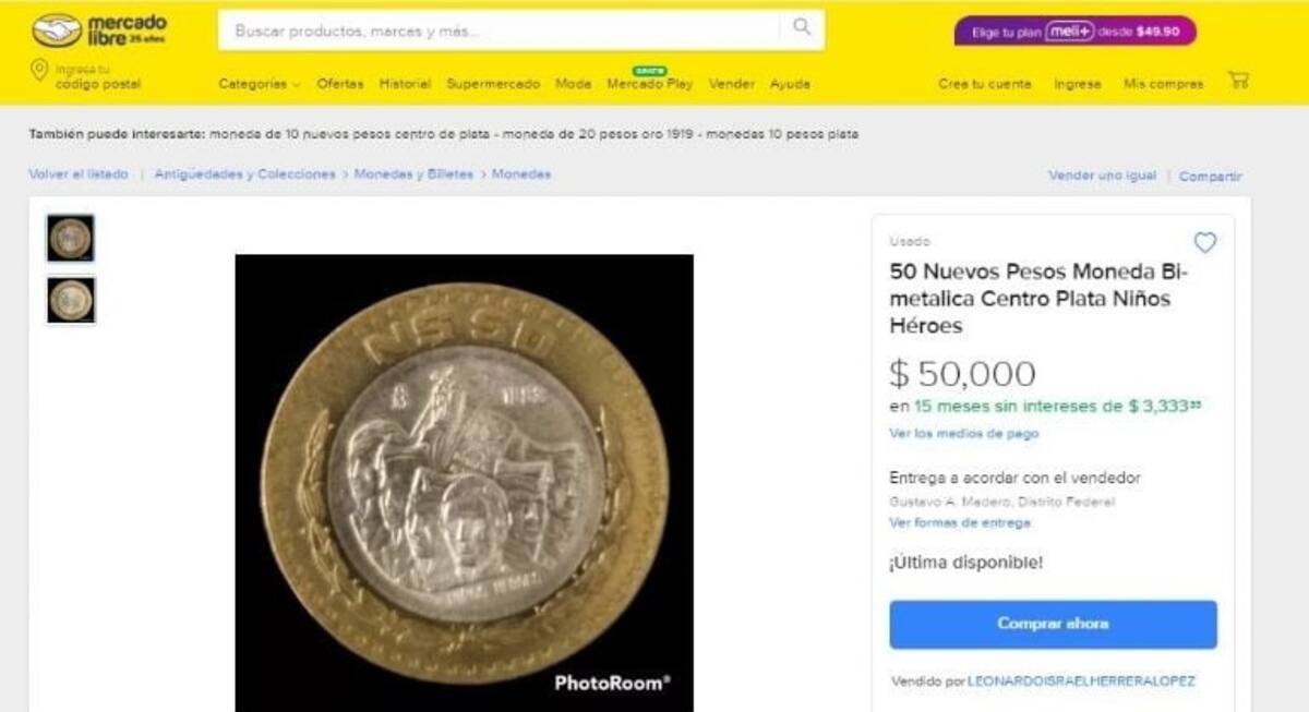 Moneda de 50 pesos que se vende en 50 mil / Especial