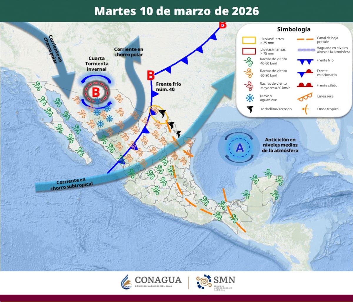 Pronóstico del clima para el martes 10 de marzo del 2026. | Crédito: SMN