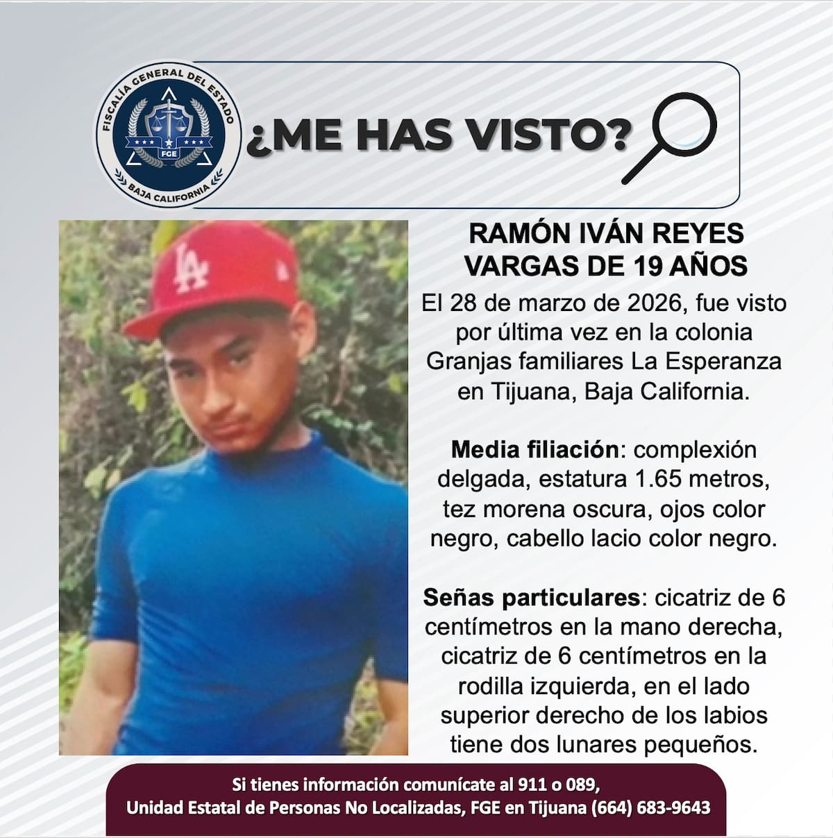Fue visto por última vez el 28 de marzo de 2026.