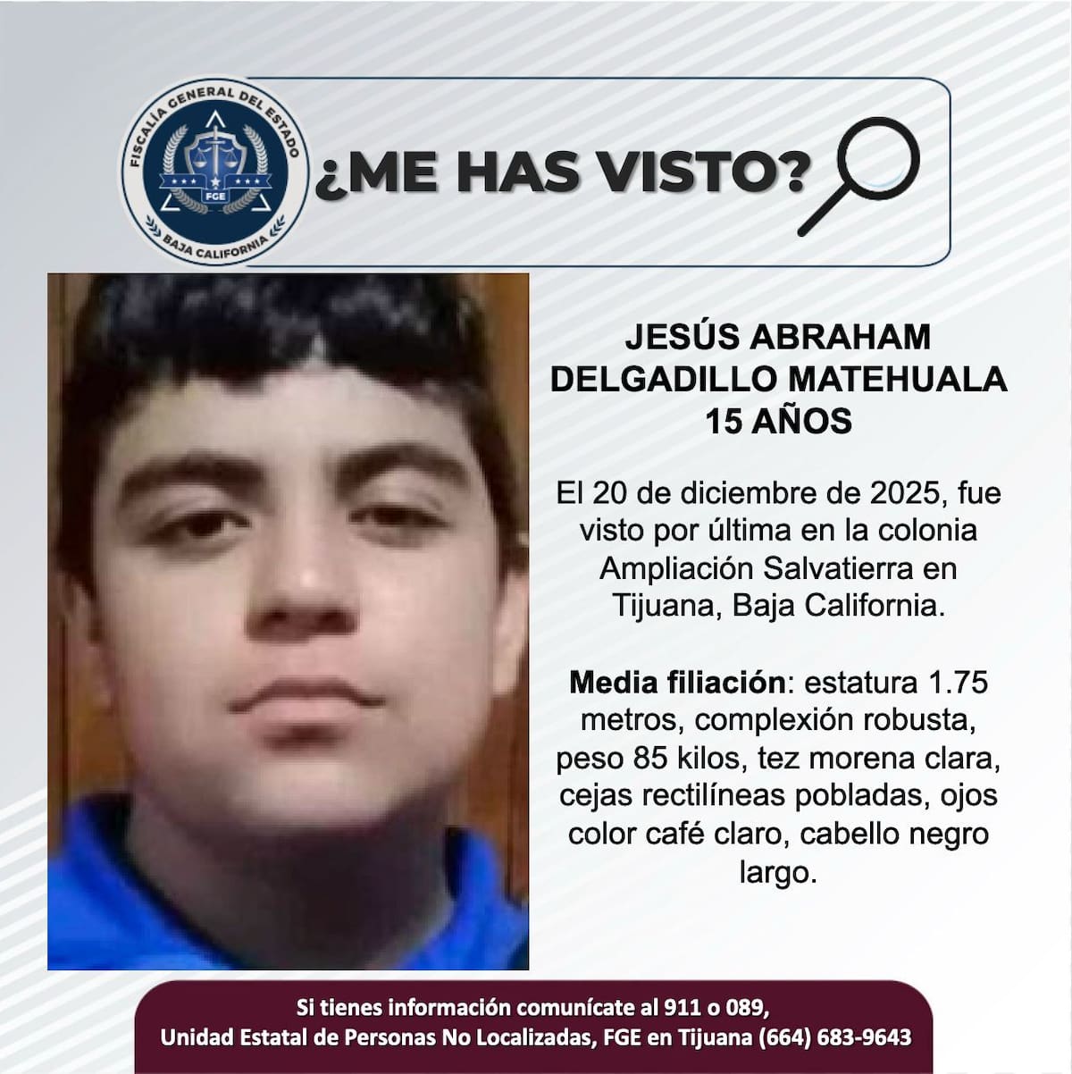 Fue visto por última vez el 20 de diciembre de 2025.