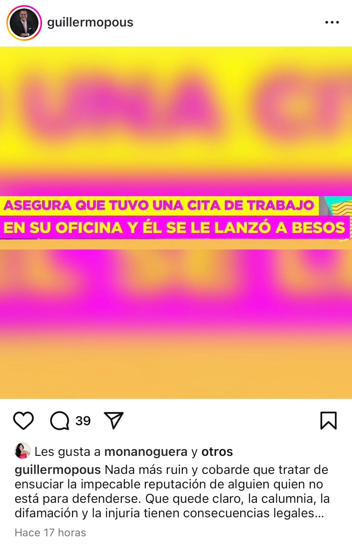 Mónica Noguera, conductora y expareja del productor, quien expresó su respaldo con un “me gusta” | Captura de pantalla