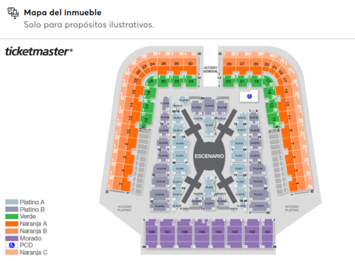 Mapa del cincierto de BTS en México. (Ticketmaster)