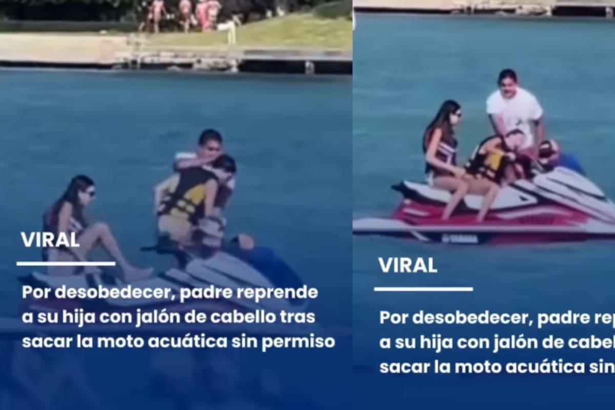 Padre se vuelve viral por jalar del cabello a su hija tras usar una moto acuática sin permiso