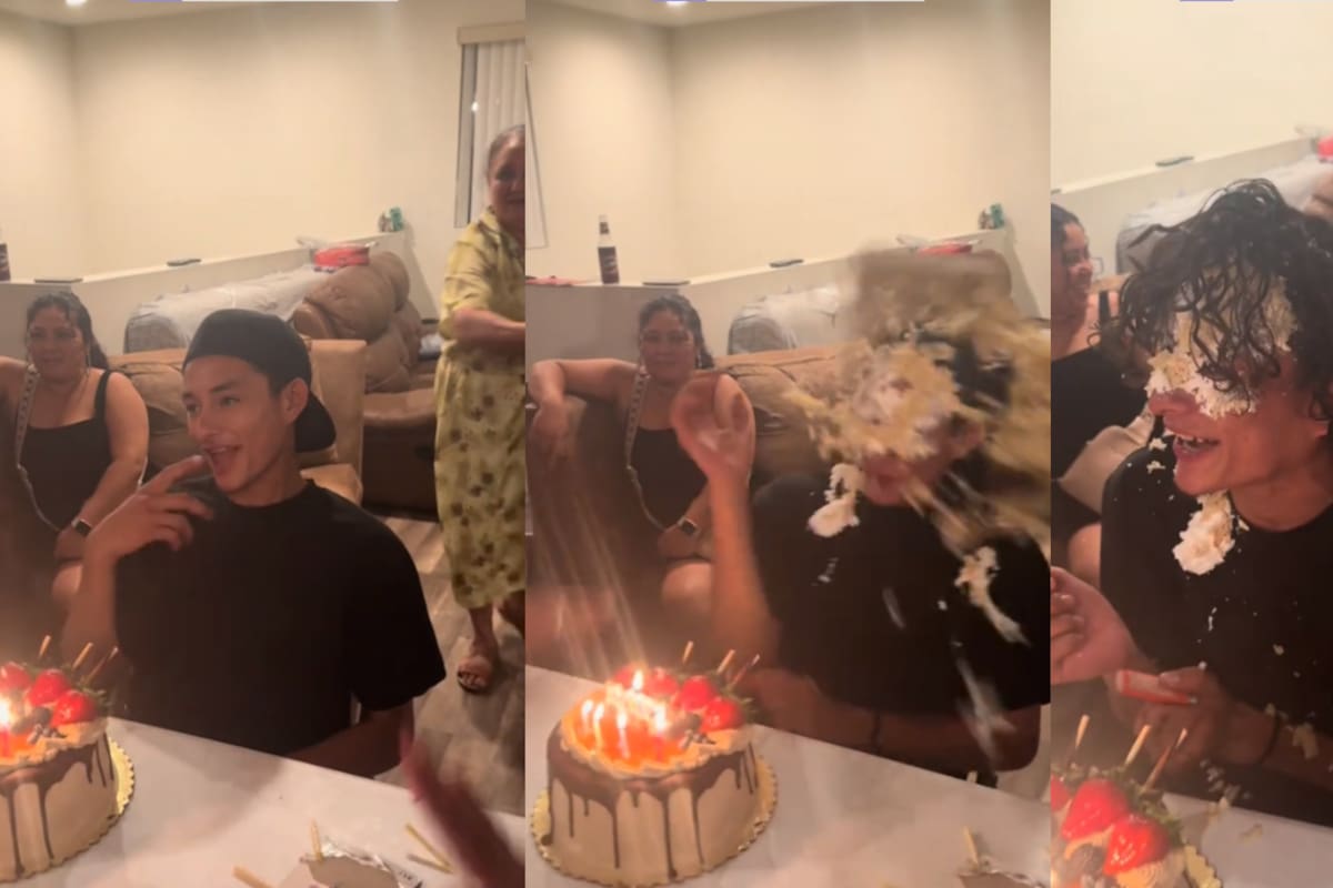 VIDEO: joven no quería darle “mordida” a su pastel, así que le arrojan uno a la cara