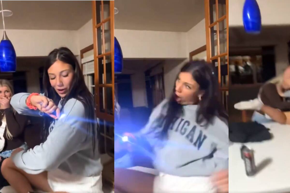 VIRAL: joven prueba un taser en ella misma y el choque eléctrico la tira al suelo