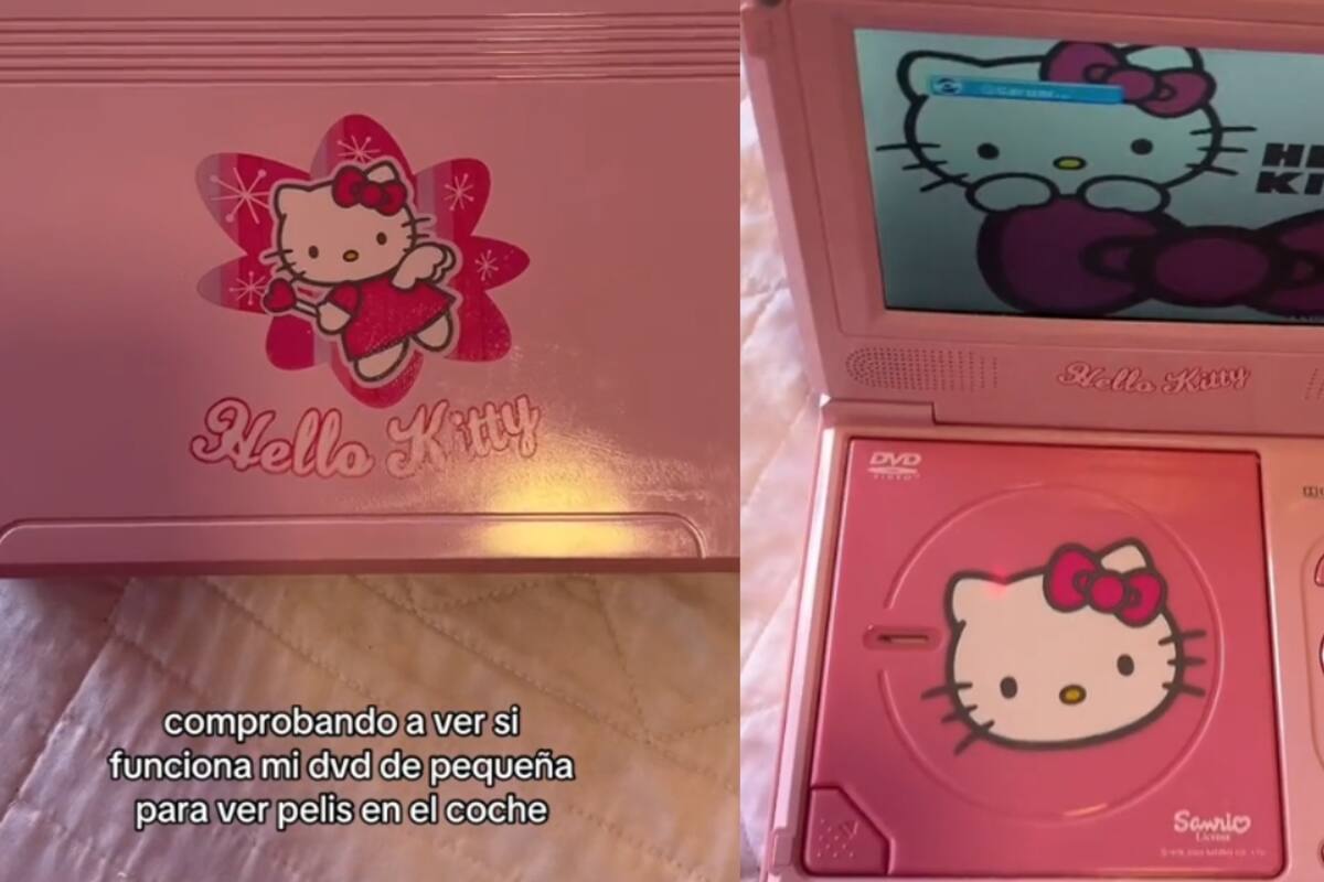 Joven prueba su antiguo DVD portátil de Hello Kitty de hace años y aún funciona