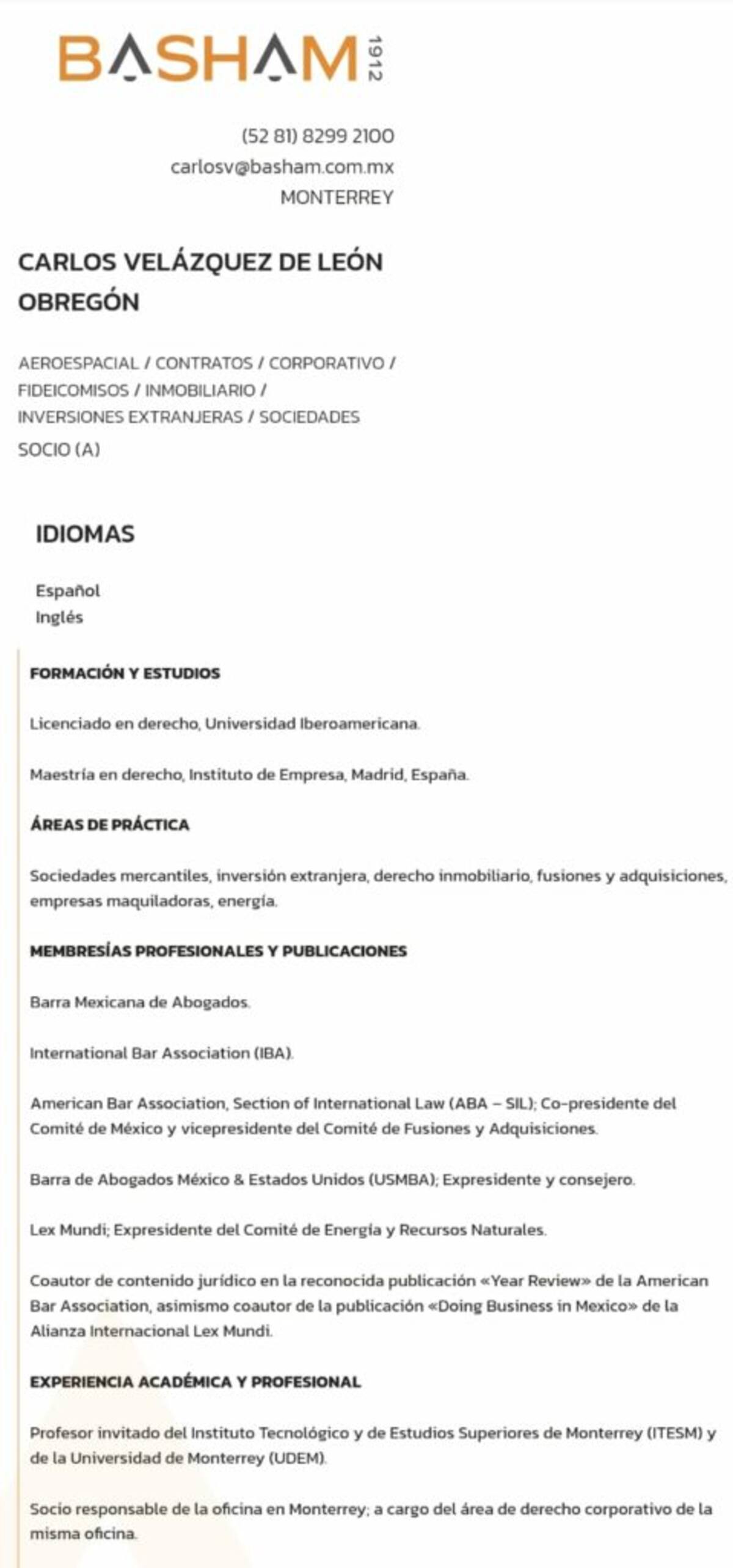 El CV del abogado Carlos Velázquez de León, acusado de agredir a Gerardo Fernández Noroña.