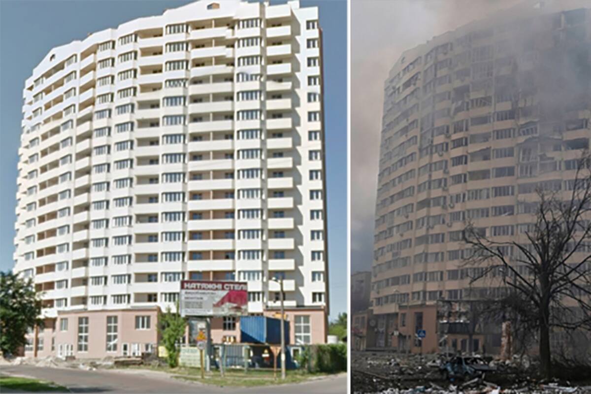 Rusia y Ucrania: las imágenes que revelan el antes y el después de la destrucción causada por las fuerzas rusas tras una semana de invasión