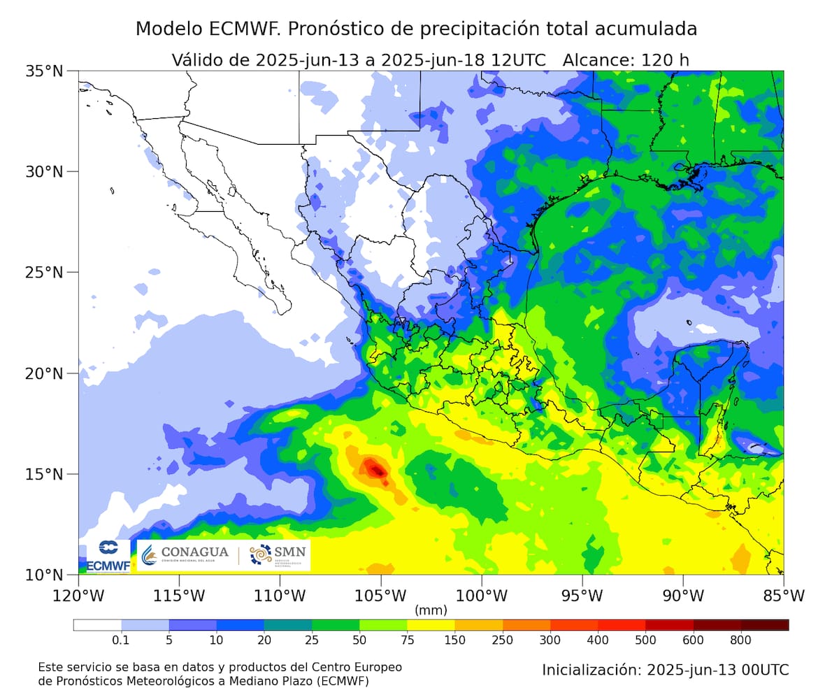 Pronóstico de acumulado total de precipitación en 5 días.