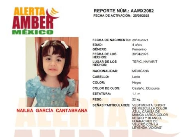 Activan Alerta por Nailea García Cantabrana de 4 años