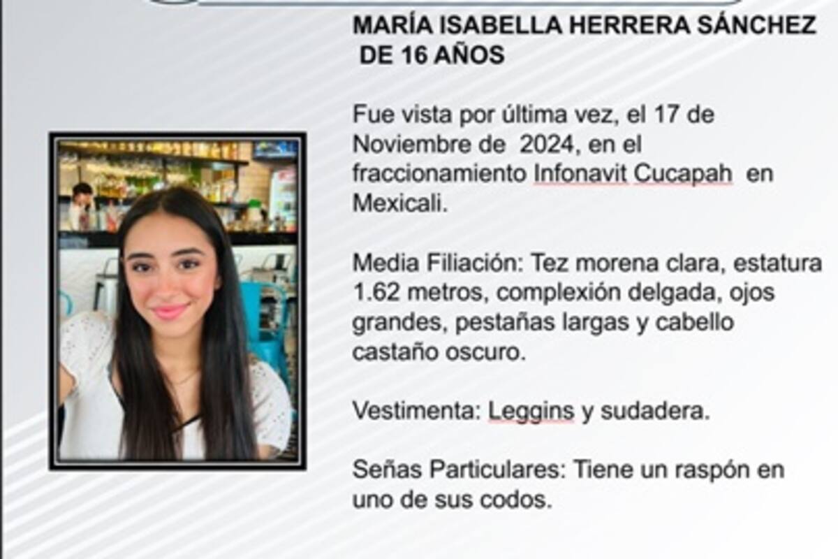Familiares buscan a María Isabella Herrera Sánchez