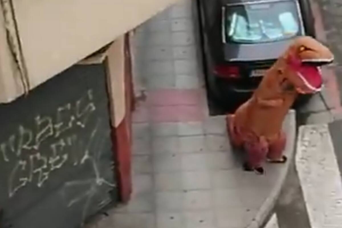 Policía de Murcia sorprende a hombre que rompió cuarentena vestido de dinosaurio