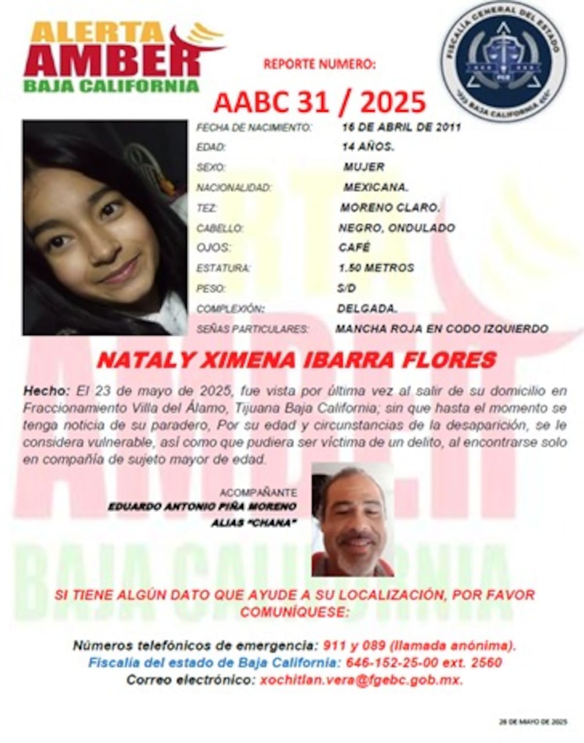 Nataly Ximena Ibarra Flores fue vista por última vez el 23 de mayo de 2025.