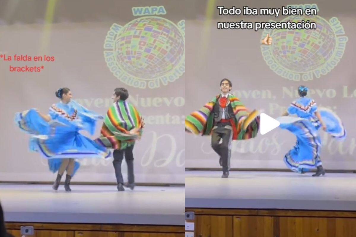 Durante su presentación de baile, una mujer quedó con la falda atrapada en los brackets