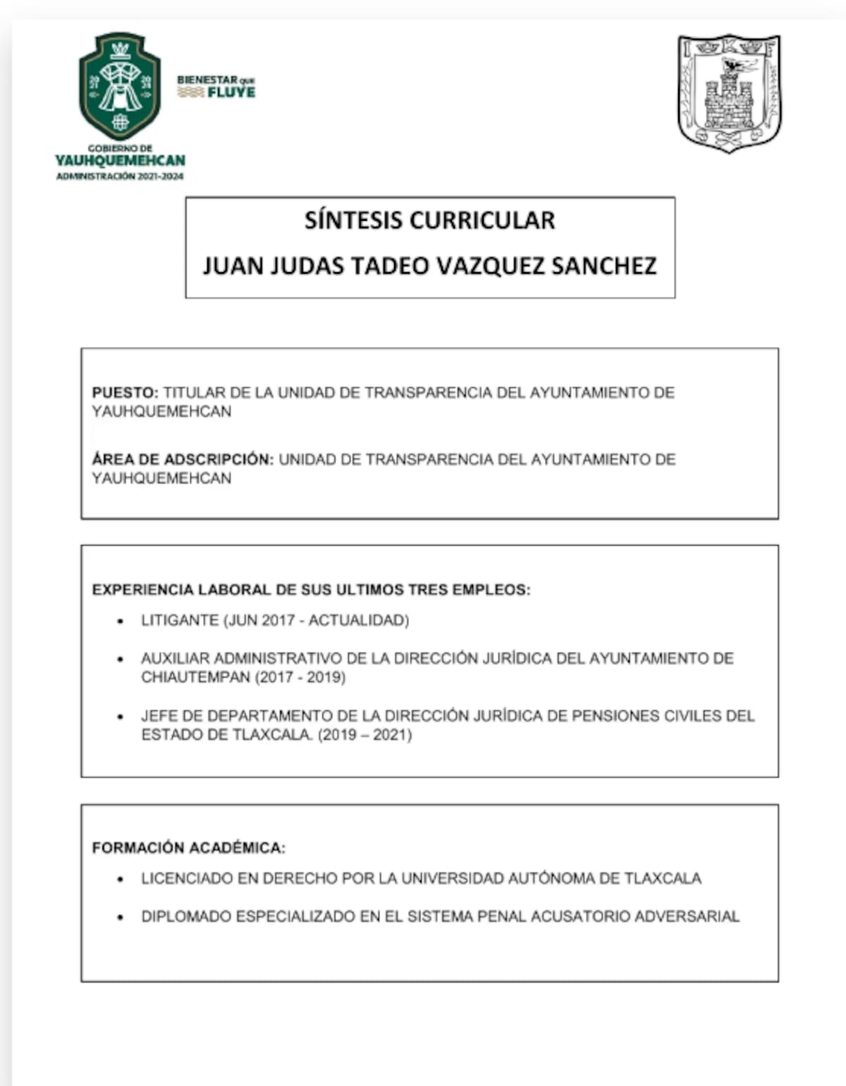 Captura del que sería el Curriculum Vitae de Juan Judas Tadeo Vásquez, hombre exhibido en la marcha del 8M. | Archivo GH