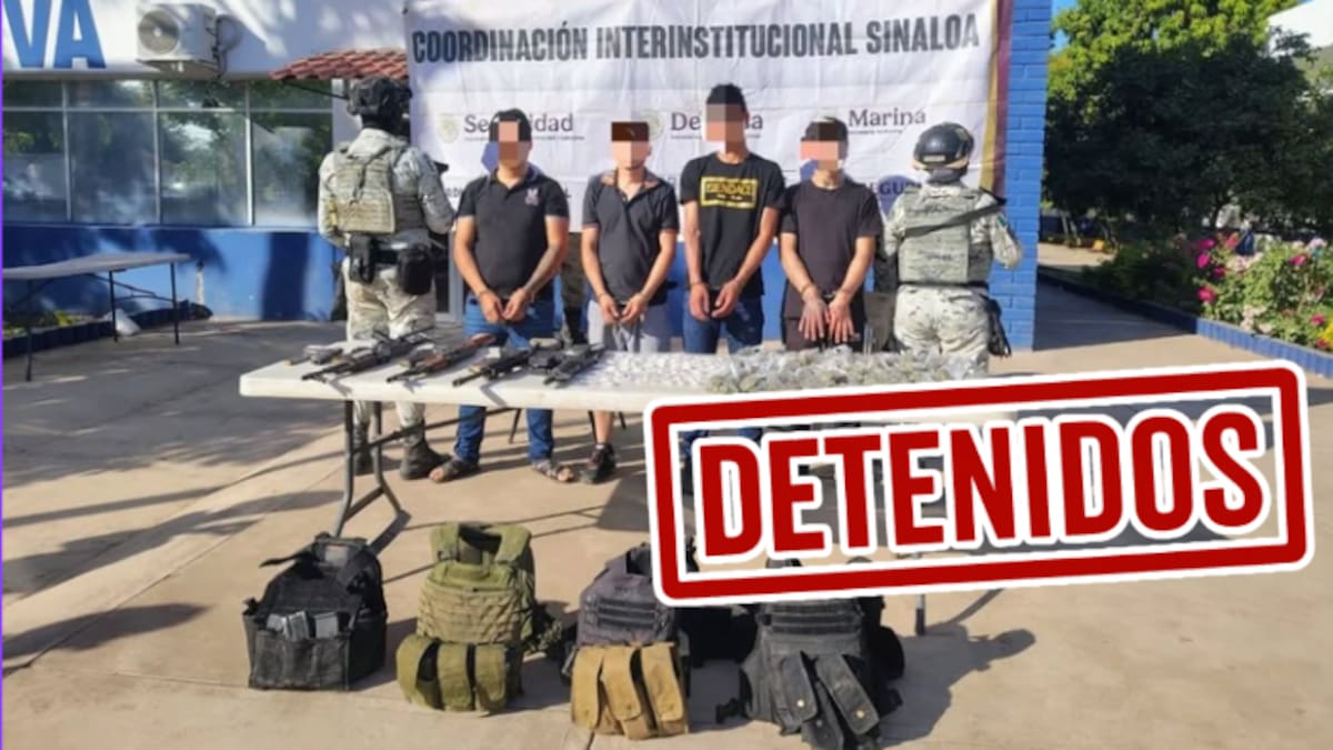 Cuatro civiles capturados con fusiles AK-47, carabinas, chalecos balísticos y droga durante operativo interinstitucional en Sinaloa