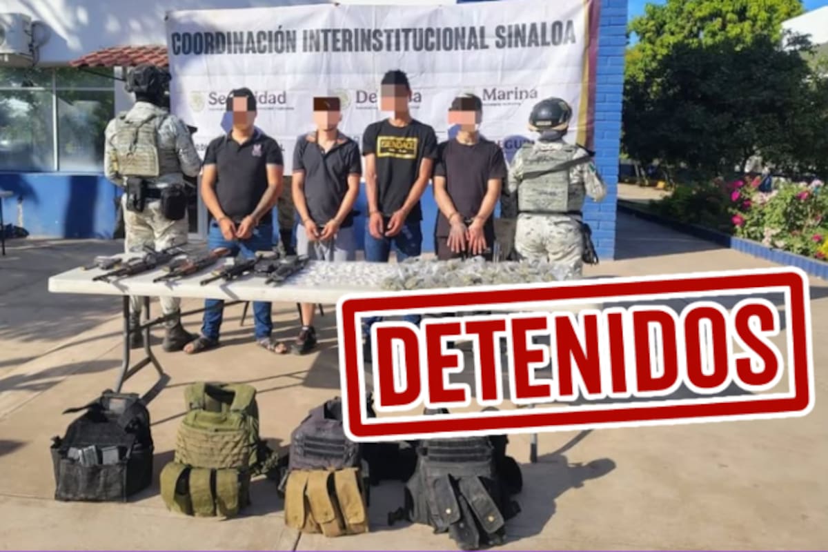 Cuatro civiles capturados con fusiles AK-47, carabinas, chalecos balísticos y droga durante operativo interinstitucional en Sinaloa