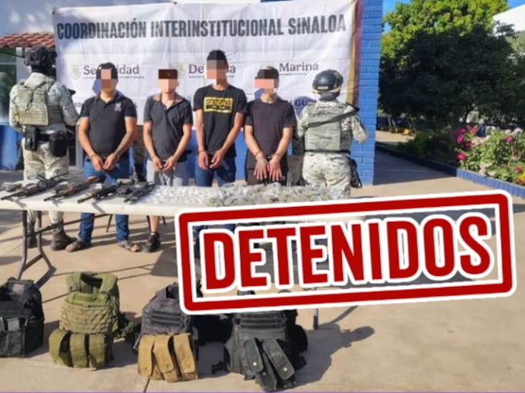 Cuatro civiles capturados con fusiles AK-47, carabinas, chalecos balísticos y droga durante operativo interinstitucional en Sinaloa
