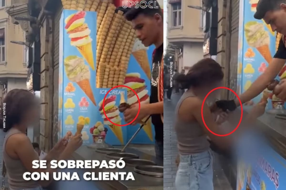 “La joven lo denuncio inmediatamente.”:Joven pide un helado en Turquia para ver el show que hacen al dartelo como en las redes sociales y el vendedor le pone el cono entre el busto