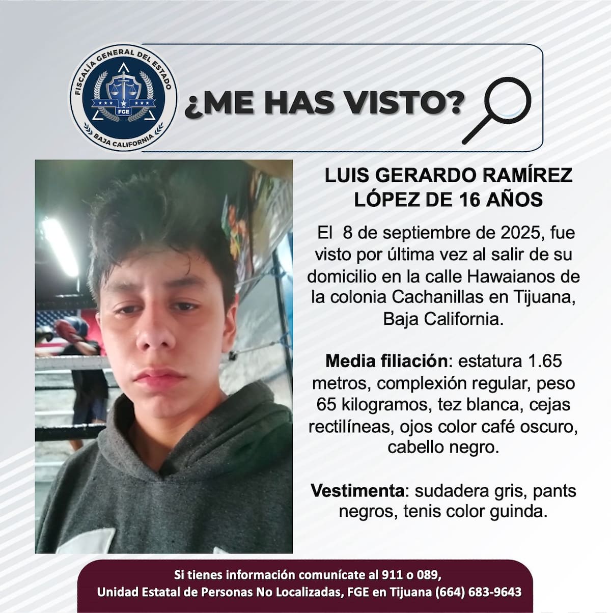 Fue visto por última vez el 8 de septiembre de 2025.