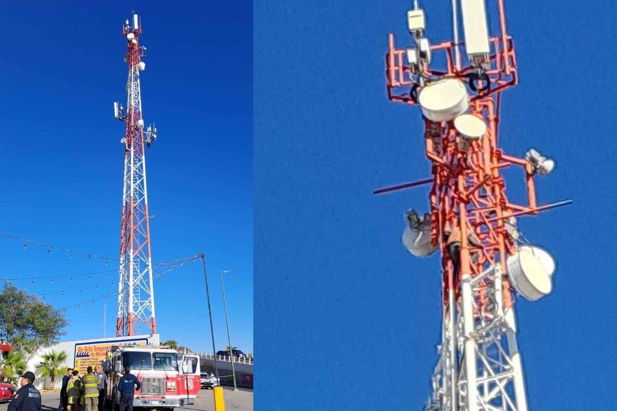 Hombre sube a lo alto de una torre de comunicaciones en Hermosillo