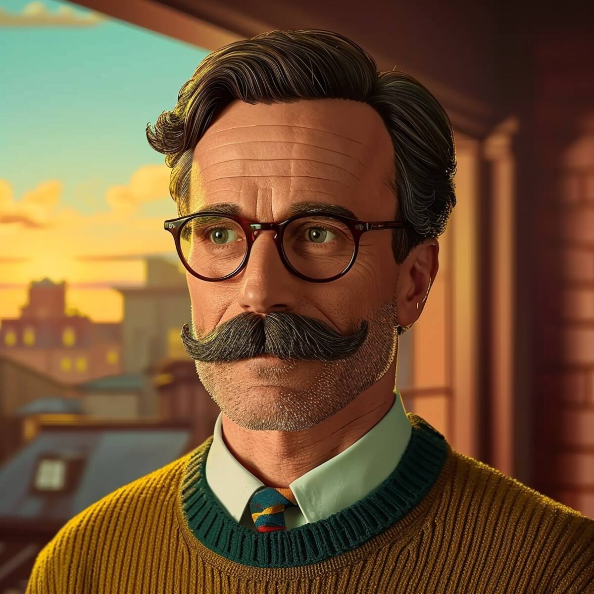 La IA agregó un toque de glamour, dando a Ned un rostro evocador de un actor de cine.